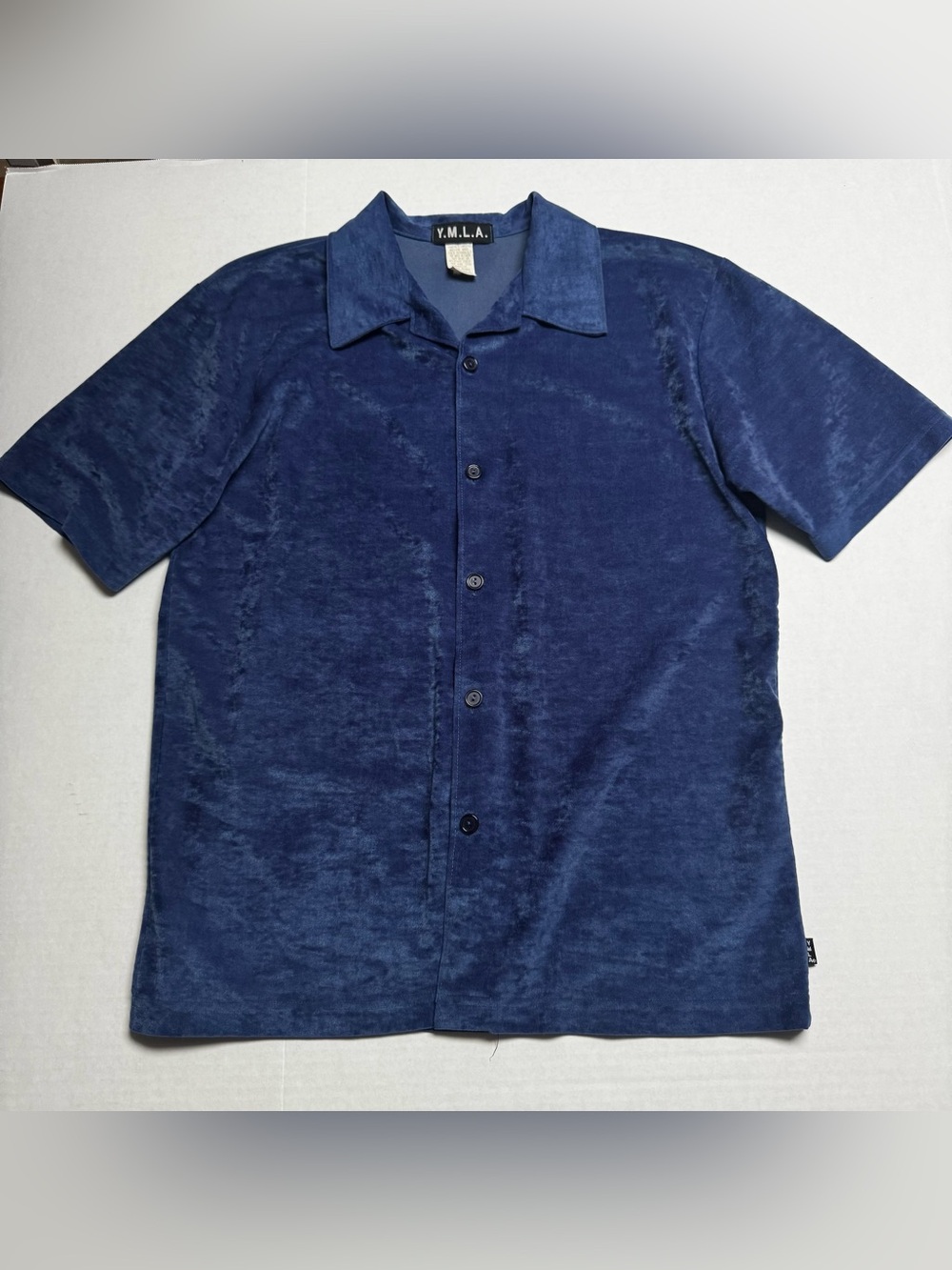 Vintage Y.M.L.A ymla Blue Velour Relaxed Fit Shirt Club Rave Size: S (Flawed)